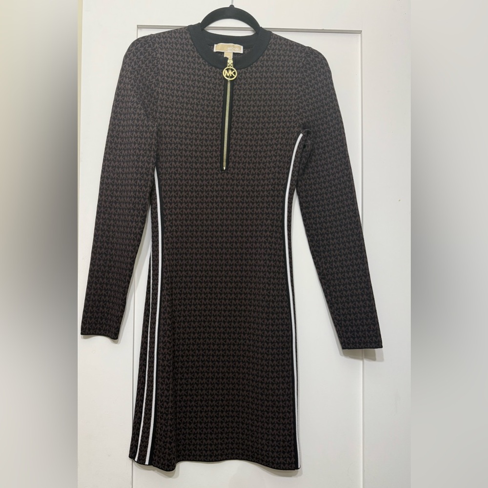 Black Patterned Dress with White Accents